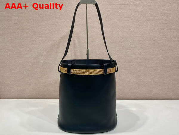 Prada Buckle Leather Bucket Bag with Jeweled Belt in Black 1BE085 Replica