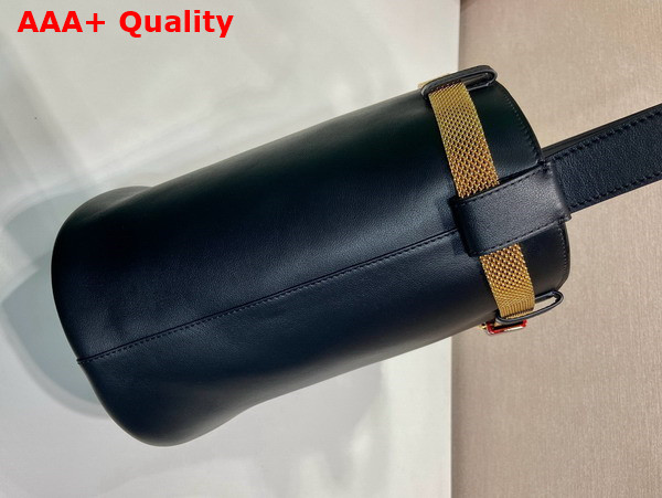Prada Buckle Leather Bucket Bag with Jeweled Belt in Black 1BE085 Replica