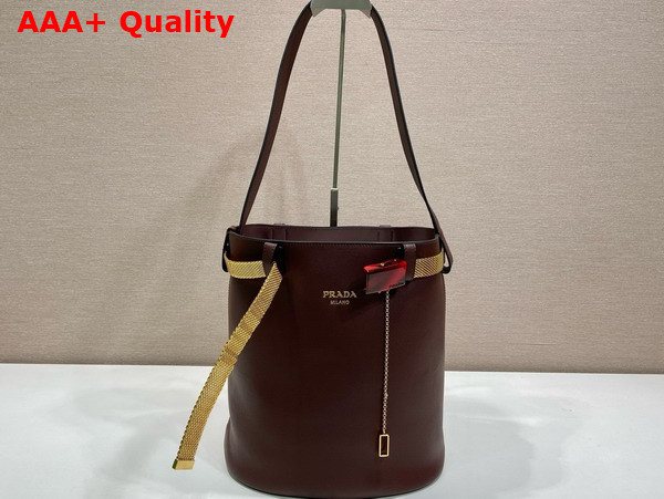 Prada Buckle Leather Bucket Bag with Jeweled Belt in Briarwood 1BE085 Replica