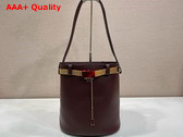 Prada Buckle Leather Bucket Bag with Jeweled Belt in Briarwood 1BE085 Replica