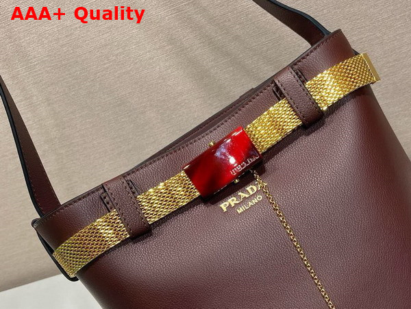 Prada Buckle Leather Bucket Bag with Jeweled Belt in Briarwood 1BE085 Replica