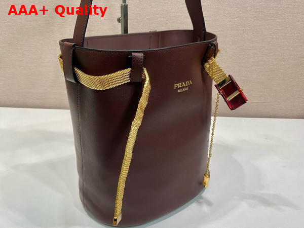 Prada Buckle Leather Bucket Bag with Jeweled Belt in Briarwood 1BE085 Replica