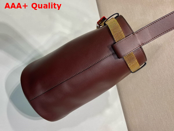 Prada Buckle Leather Bucket Bag with Jeweled Belt in Briarwood 1BE085 Replica