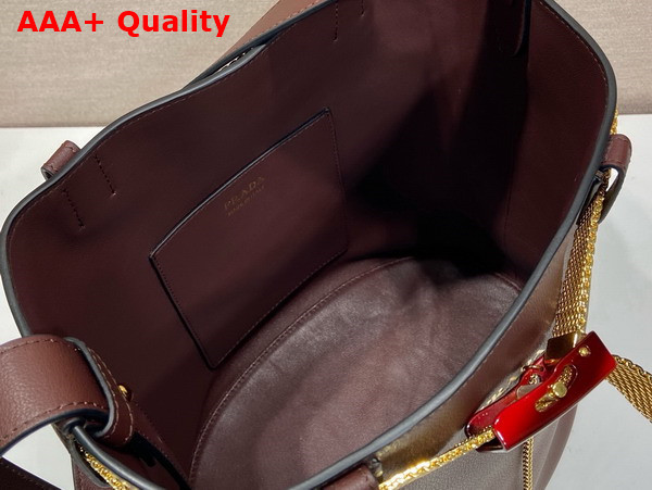 Prada Buckle Leather Bucket Bag with Jeweled Belt in Briarwood 1BE085 Replica