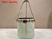 Prada Buckle Leather Bucket Bag with Jeweled Belt in White and Black 1BE085 Replica