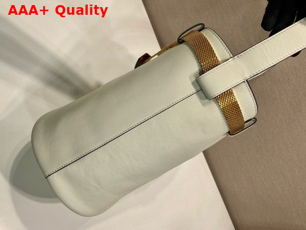 Prada Buckle Leather Bucket Bag with Jeweled Belt in White and Black 1BE085 Replica