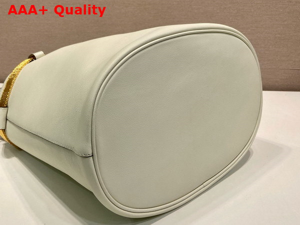 Prada Buckle Leather Bucket Bag with Jeweled Belt in White and Black 1BE085 Replica
