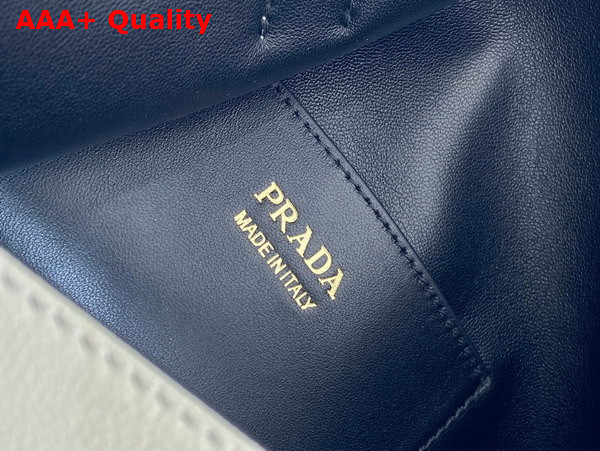Prada Buckle Leather Bucket Bag with Jeweled Belt in White and Black 1BE085 Replica