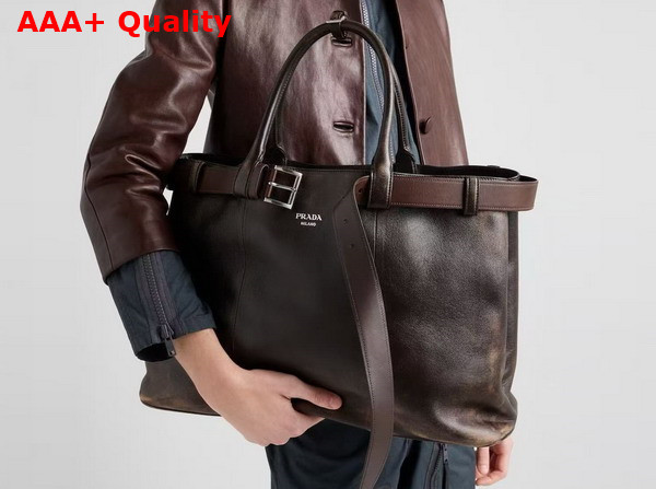 Prada Buckle Nappa Leather Bag in Dark Brown 2VG126 Replica