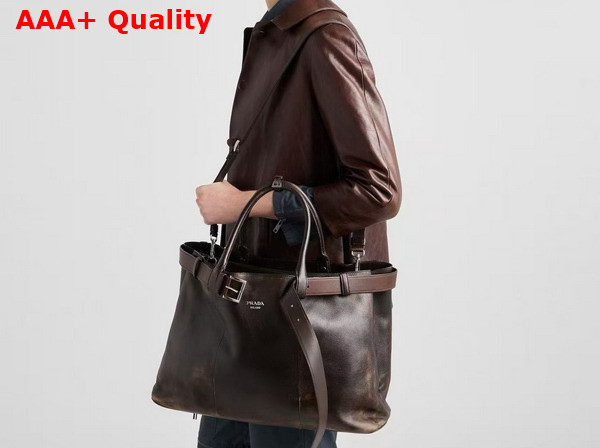 Prada Buckle Nappa Leather Bag in Dark Brown 2VG126 Replica