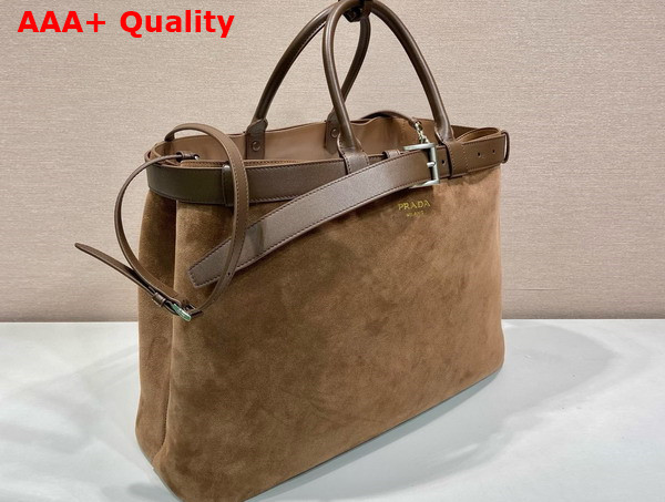 Prada Buckle Suede Bag with Belt in Cocoa Brown 2VG126 Replica