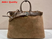 Prada Buckle Suede Bag with Belt in Cocoa Brown 2VG126 Replica