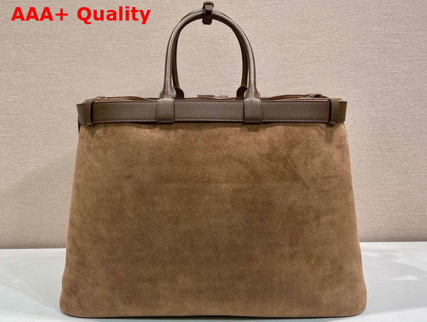 Prada Buckle Suede Bag with Belt in Cocoa Brown 2VG126 Replica