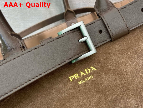 Prada Buckle Suede Bag with Belt in Cocoa Brown 2VG126 Replica