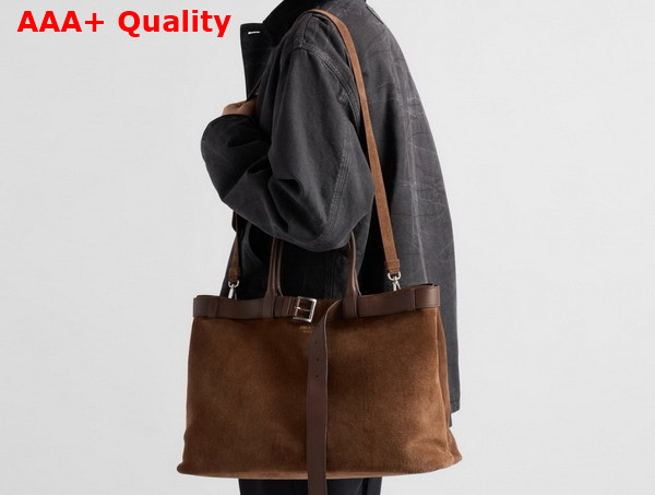 Prada Buckle Suede Bag with Belt in Cocoa Brown 2VG126 Replica