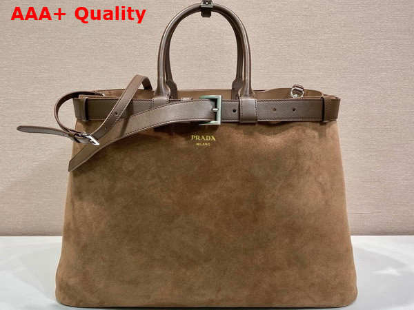 Prada Buckle Suede Bag with Belt in Cocoa Brown 2VG126 Replica