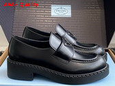 Prada Chocolate Brushed Leather Loafers in Black 1D246M Replica