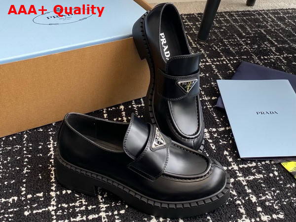 Prada Chocolate Brushed Leather Loafers in Black 1D246M Replica