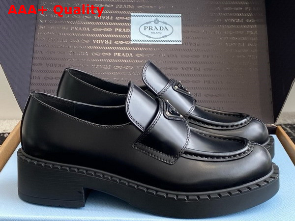 Prada Chocolate Brushed Leather Loafers in Black 1D246M Replica
