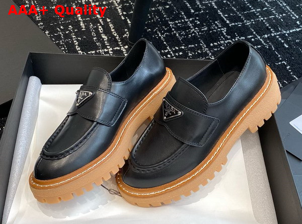 Prada Chocolate Leather Loafer in Black 1D246M Replica