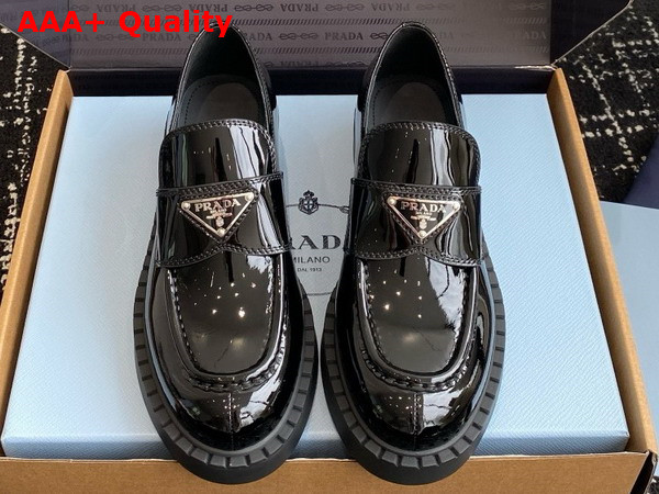 Prada Chocolate Patent Leather Loafers in Black 1D246M Replica