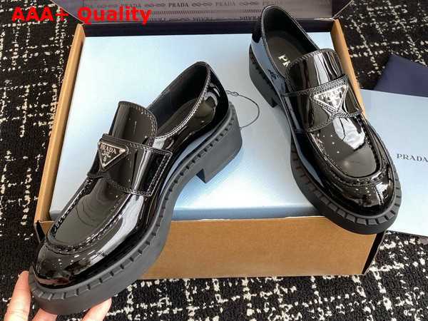 Prada Chocolate Patent Leather Loafers in Black 1D246M Replica