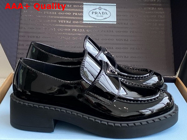 Prada Chocolate Patent Leather Loafers in Black 1D246M Replica