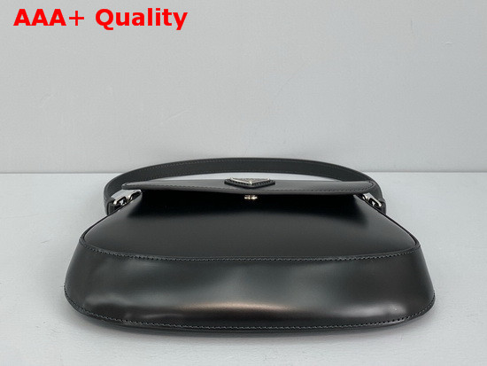 Prada Cleo Brushed Leather Shoulder Bag with Flap Black Replica