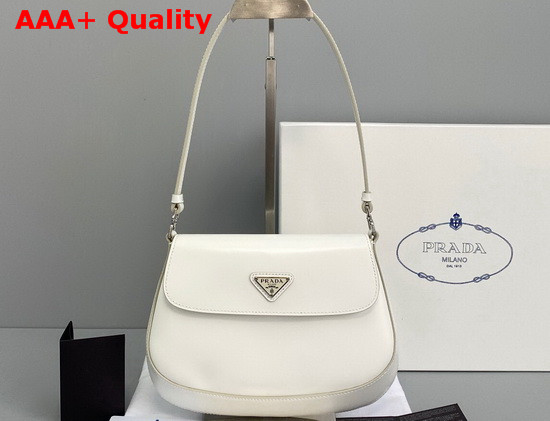 Prada Cleo Brushed Leather Shoulder Bag with Flap White Replica