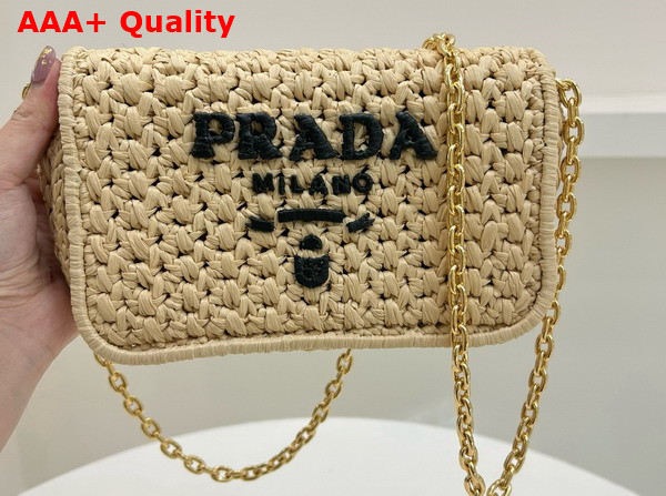 Prada Crochet Shoulder Bag Tan and Black 1BF135 Replica