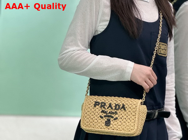 Prada Crochet Shoulder Bag Tan and Black 1BF135 Replica