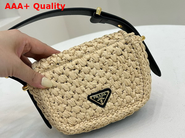 Prada Crochet and Leather Shoulder Bag Tan and Black 1BD362 Replica