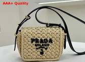 Prada Crochet and Leather Shoulder Bag Tan and Black 1BD362 Replica