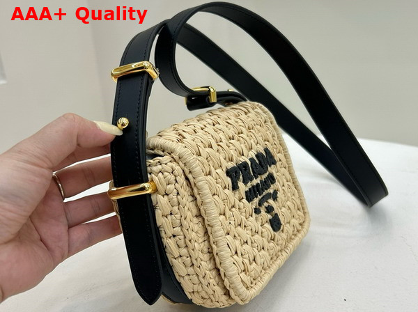 Prada Crochet and Leather Shoulder Bag Tan and Black 1BD362 Replica