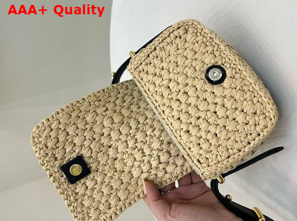 Prada Crochet and Leather Shoulder Bag Tan and Black 1BD362 Replica