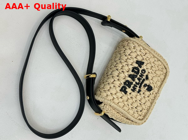 Prada Crochet and Leather Shoulder Bag Tan and Black 1BD362 Replica