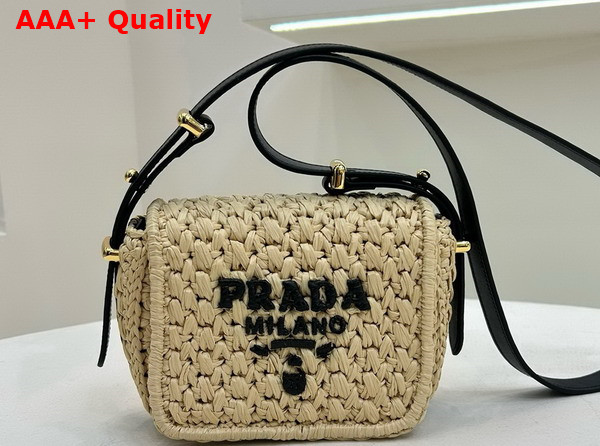Prada Crochet and Leather Shoulder Bag Tan and Black 1BD362 Replica