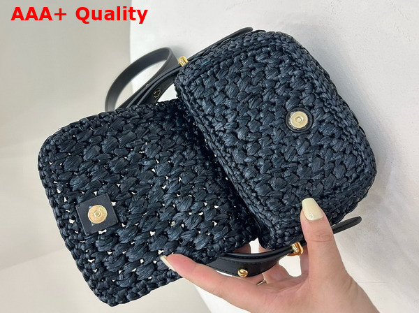 Prada Crochet and Leather Shoulder Bag in Black 1BD362 Replica