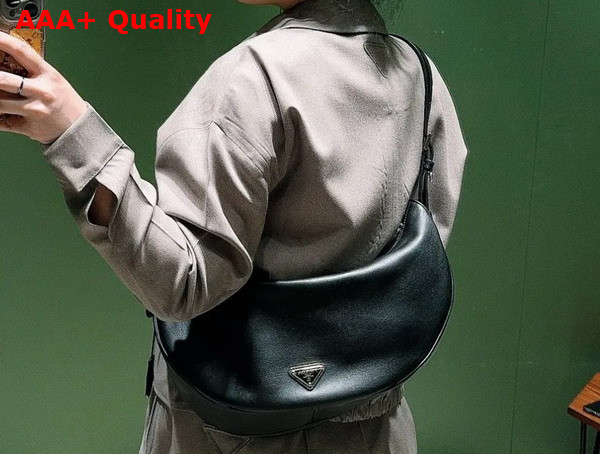 Prada Demi Lune large Leather Shoulder Bag in Black 1BC255 Replica