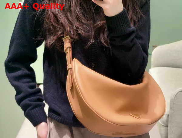 Prada Demi Lune large Leather Shoulder Bag in Natural 1BC255 Replica