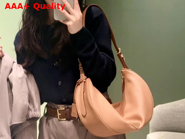 Prada Demi Lune large Leather Shoulder Bag in Natural 1BC255 Replica