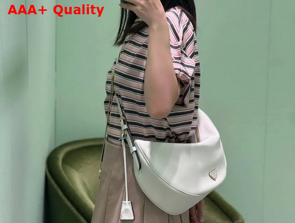 Prada Demi Lune large Leather Shoulder Bag in White 1BC255 Replica