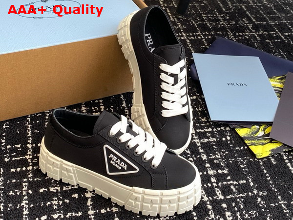 Prada Double Wheel Re Nylon Gabardine Sneakers in Black 1E260M Replica
