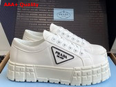 Prada Double Wheel Re Nylon Gabardine Sneakers in White 1E260M Replica