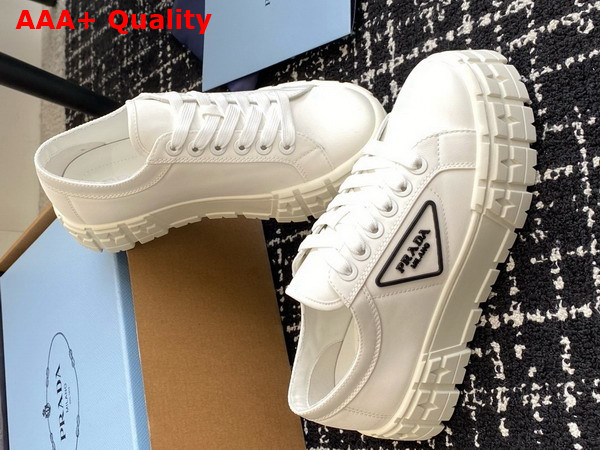 Prada Double Wheel Re Nylon Gabardine Sneakers in White 1E260M Replica