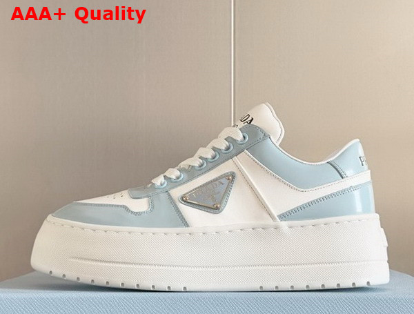 Prada Downtown Bold Leather Sneakers in Light Blue and White 1E792M Replica