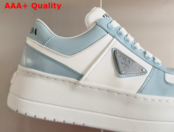 Prada Downtown Bold Leather Sneakers in Light Blue and White 1E792M Replica