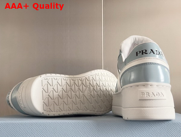 Prada Downtown Bold Leather Sneakers in Light Blue and White 1E792M Replica