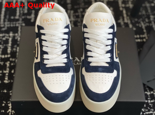 Prada Downtown Bold Suede and Leather Sneakers Blue and White 1E792M Replica