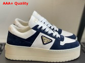 Prada Downtown Bold Suede and Leather Sneakers Blue and White 1E792M Replica